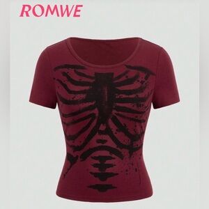 ROMWE Burgundy Skeleton Print Shirt